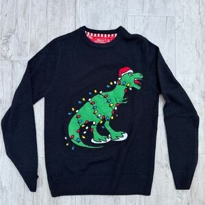 Brave Soul Black Sweater with Festive Dinosaur